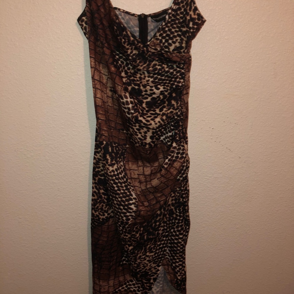 Shape Brown Croc Satin Wrap Detail Midaxi Dress - Picture 2 of 5